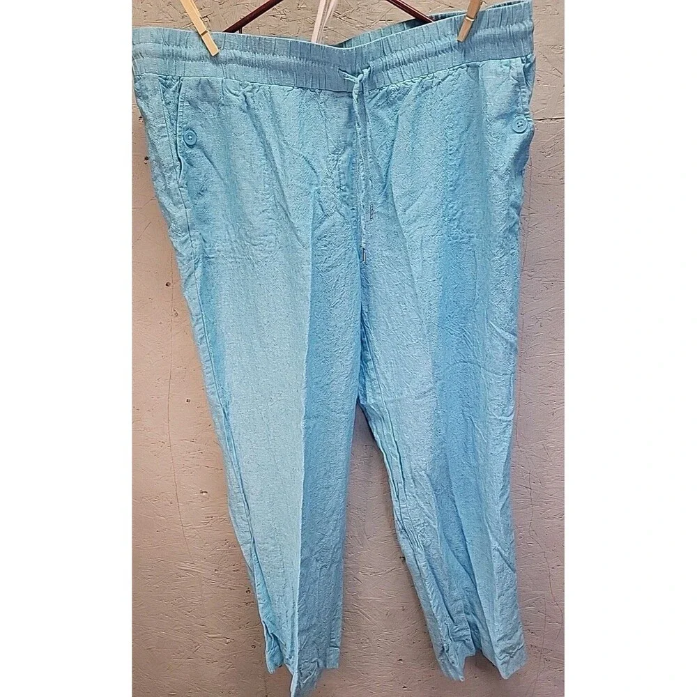 Jones New York Blue Linen Stonewash Ankle Pants XL